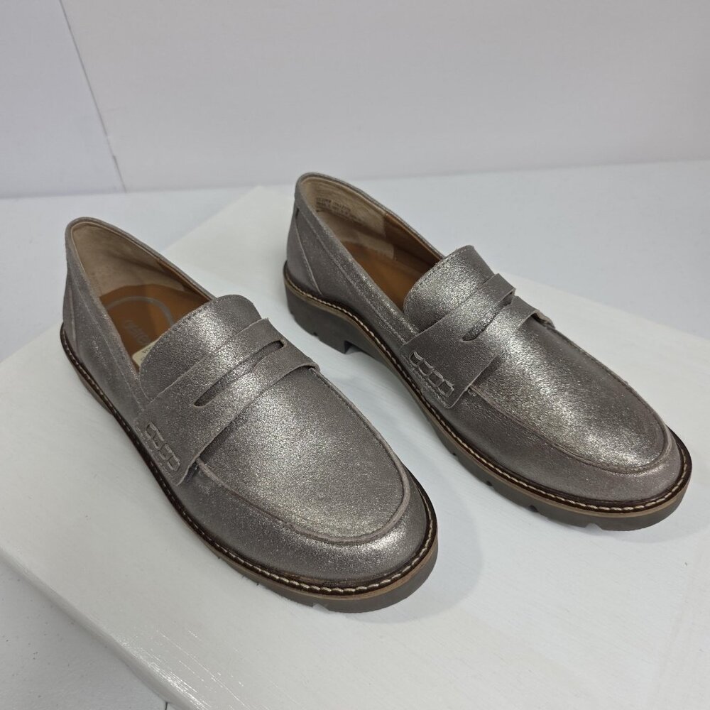 Aetrex Loafer Shoes Womens Size 7.5 Silver Leather Penny Comfort Slip On